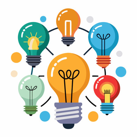 Colorful light bulbs connected together, symbolizing the power of ideas.のイラスト素材