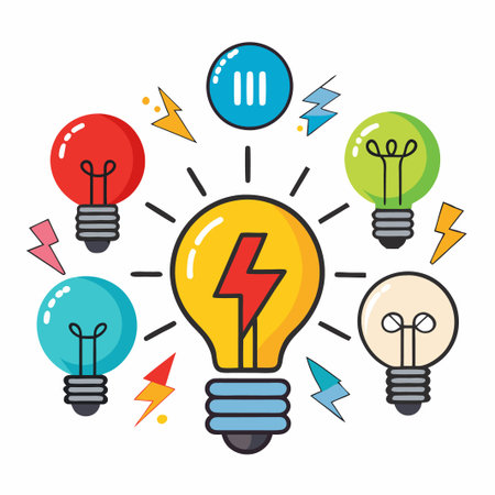 Bright Idea, Light Bulb with Lightning Bolt.のイラスト素材