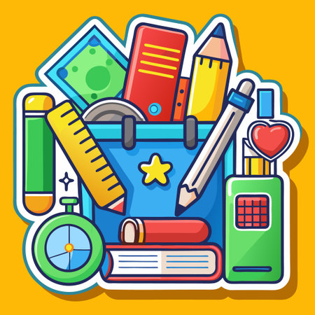 Colorful cartoon school supplies.のイラスト素材
