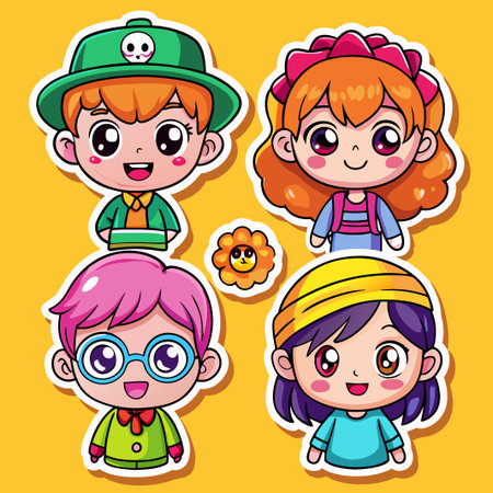Cute cartoon characters in sticker style.のイラスト素材