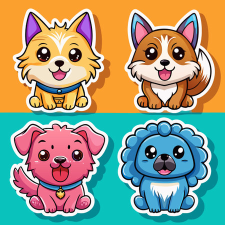 Cute cartoon dogs in sticker style.のイラスト素材