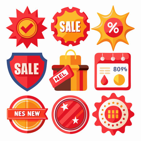 Set of flat vector badges, labels, stickers for sale and discounts with different shapes and symbols.のイラスト素材