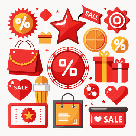 Set of red and yellow discount sale icons.のイラスト素材