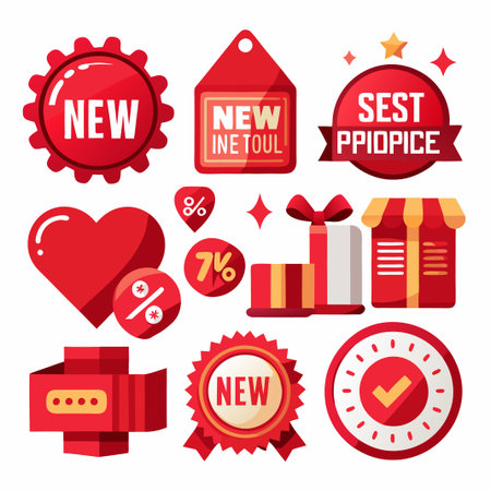 Set of red sale labels, discount tags and promotional badges.のイラスト素材