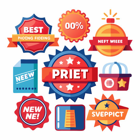 Collection of Colorful Flat Style Badges and Labels.のイラスト素材