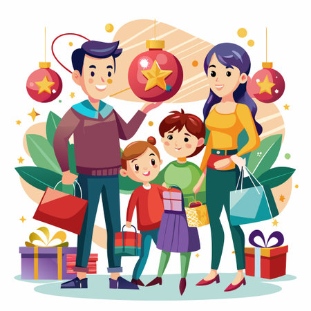 Happy family holding shopping bags and gifts for christmas.のイラスト素材