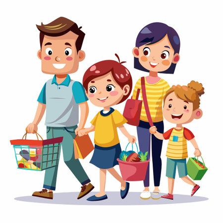 Happy family walking with shopping bags.のイラスト素材