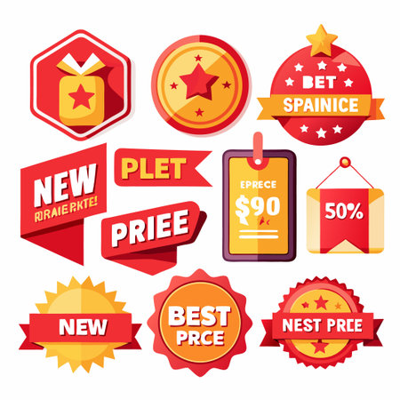 Set of colorful flat sale, discount, new, best price and free shipping badges.のイラスト素材