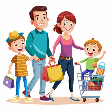 Happy family going shopping together.のイラスト素材