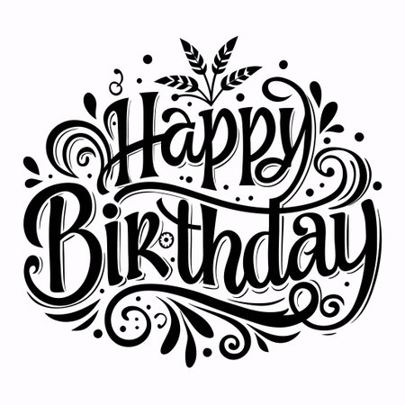 Hand-drawn calligraphy of the phrase "Happy Birthday" with floral embellishments.のイラスト素材