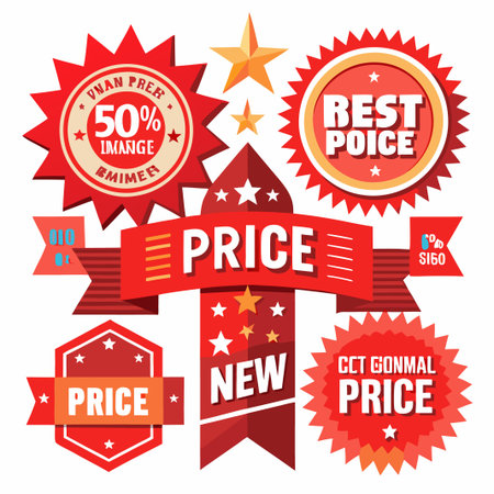 Red Sale Badges and Ribbons for Best Price and New Products.のイラスト素材