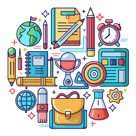 Colorful Back to School Supplies Illustration.のイラスト素材