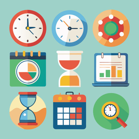 Flat icons of time management, schedule and planning.のイラスト素材