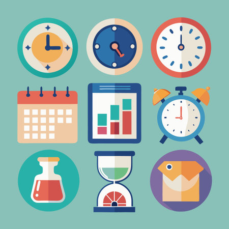 Set of colorful time management icons.のイラスト素材
