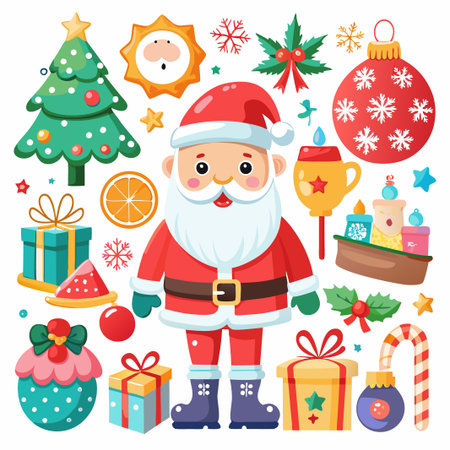 Cheerful Santa Claus with Christmas Elements.のイラスト素材