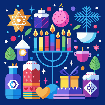 Colorful candles and festive elements in flat design style.のイラスト素材
