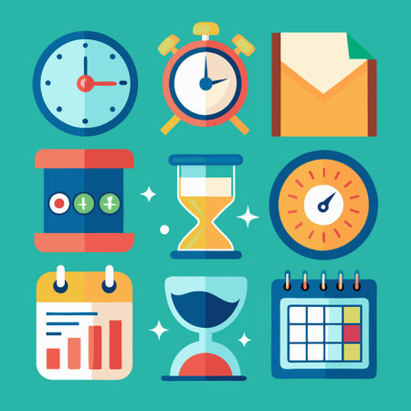 Colorful flat icons set of time management and schedule planning.のイラスト素材
