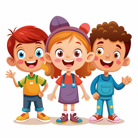 Three happy kids with bright smiles standing together.のイラスト素材