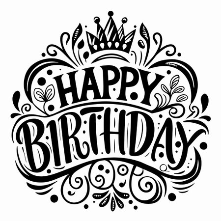 Hand drawn birthday card with a crown and swirls.のイラスト素材