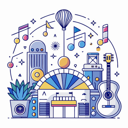 Colorful Illustration of Music, Entertainment and Urban Lifestyle.のイラスト素材