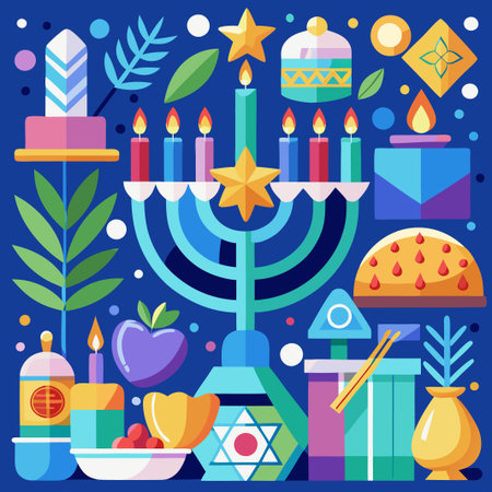 Colorful Illustration of Jewish Holiday Symbols.のイラスト素材