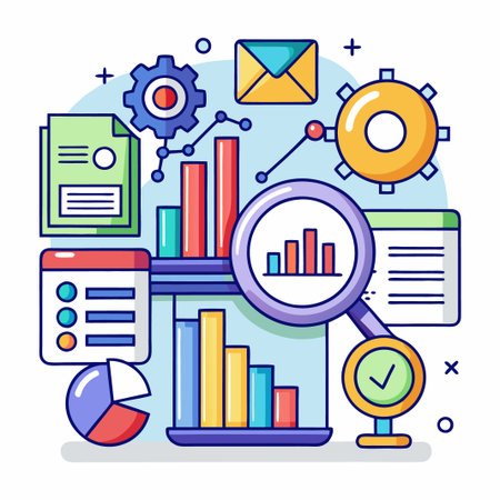 Colorful infographic with data analysis and charts.のイラスト素材