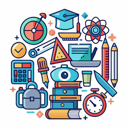 Colorful Back to School Illustration with Icons.のイラスト素材