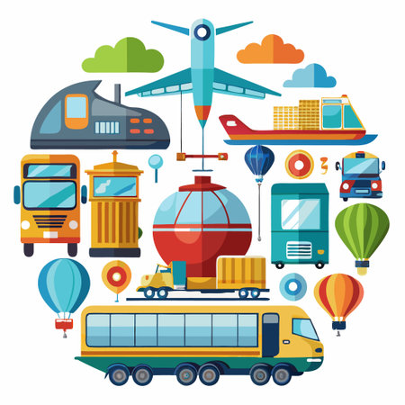 Colorful Transportation Icons.のイラスト素材