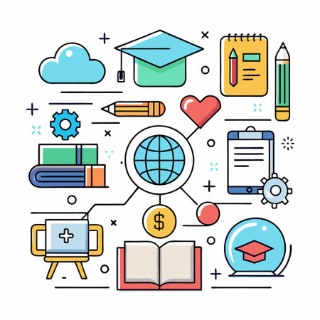 Education concept with book, globe, graduation cap and pencil.のイラスト素材