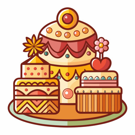 Four colorful cakes decorated with flowers and hearts.