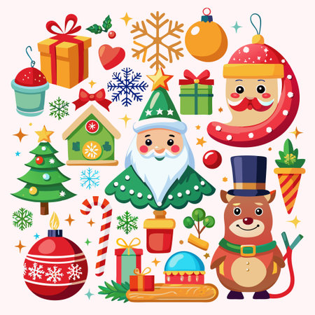Christmas Icons Set - Santa, Ornament, Gift, Tree.のイラスト素材