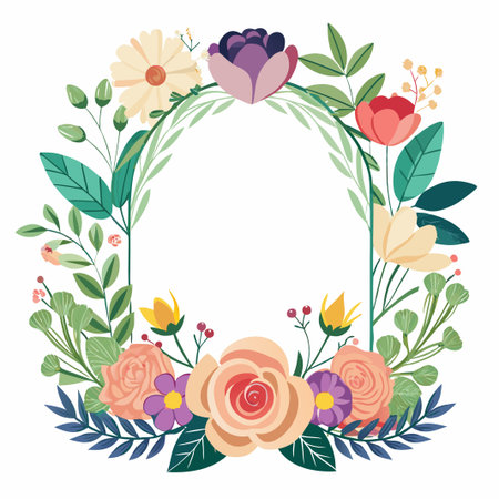 Colorful floral wreath with a blank space in the center.のイラスト素材