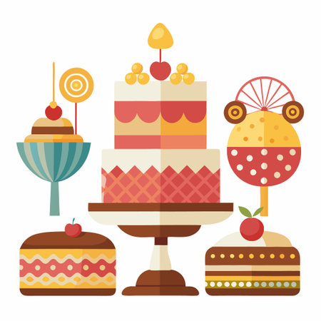 Colorful and cheerful set of cake, dessert, candy and sweets.