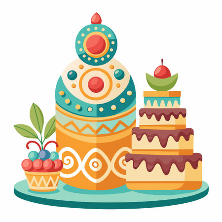 Decorated easter cake, cupcake and layered cake on a platter.