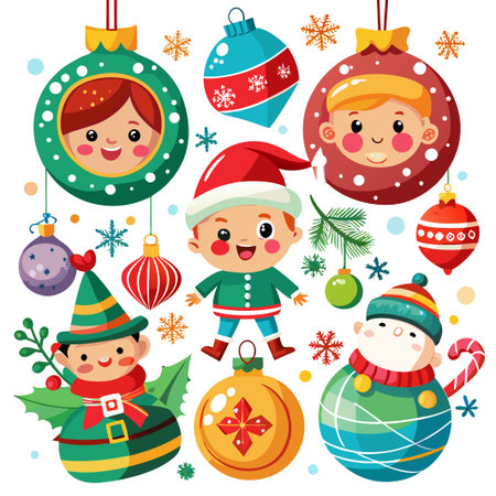 Festive Christmas Ornaments with Cartoon Characters.のイラスト素材