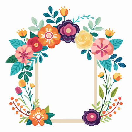Colorful floral frame with blank space for text.のイラスト素材
