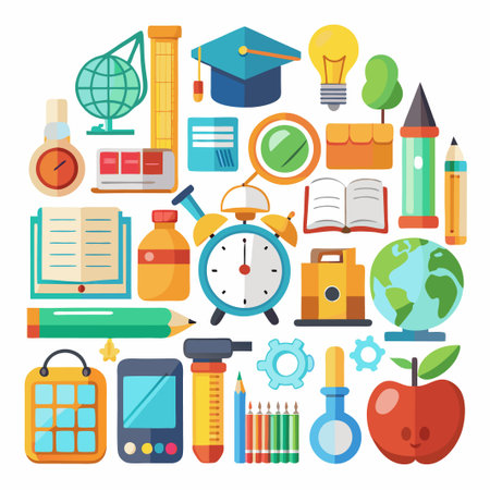 Colorful Back to School Icons.のイラスト素材