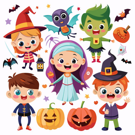 Happy Halloween kids dressed in costumes.のイラスト素材