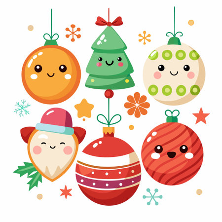Cute Christmas Ornament Characters with Smiling Faces.のイラスト素材