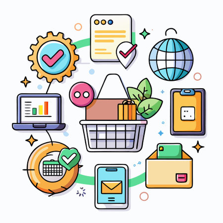 Online shopping and e-commerce concept with icons.のイラスト素材