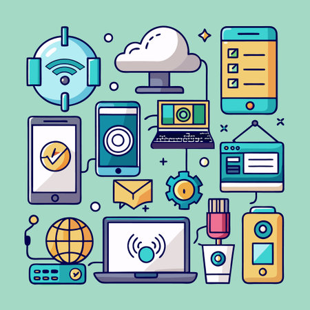 Illustration of various connected devices showing the power of the internet.のイラスト素材
