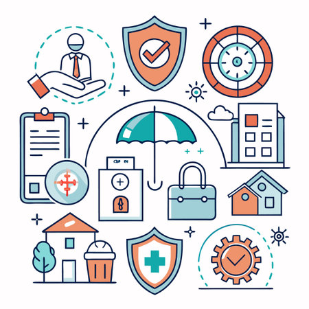 Line art icons depicting protection, security, and safety concepts.のイラスト素材