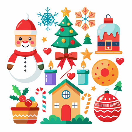 A Collection of Festive Christmas Icons in a Flat Style.のイラスト素材
