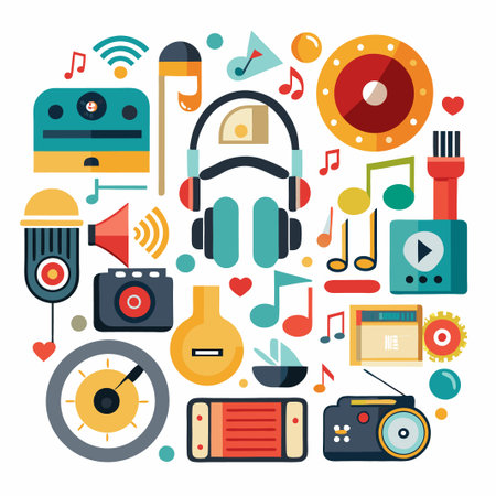 Colorful Music Icons and Symbols Illustration.のイラスト素材