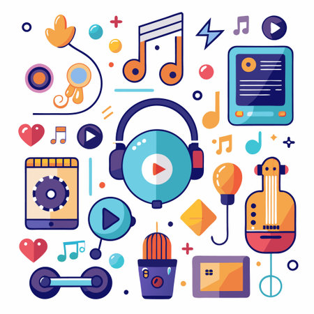 Colorful Music Icons Illustration.のイラスト素材