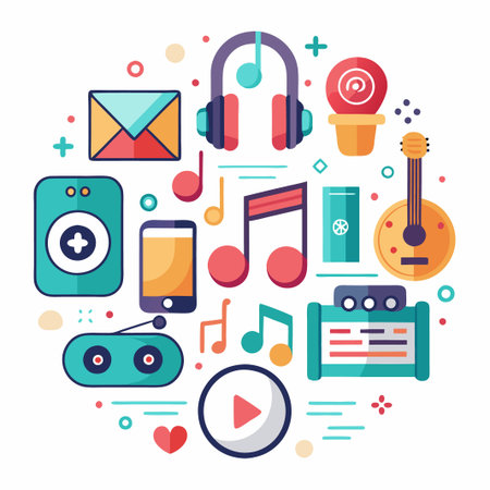 Colorful music icons in circle design.のイラスト素材