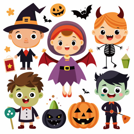Cute children in Halloween costumes.のイラスト素材