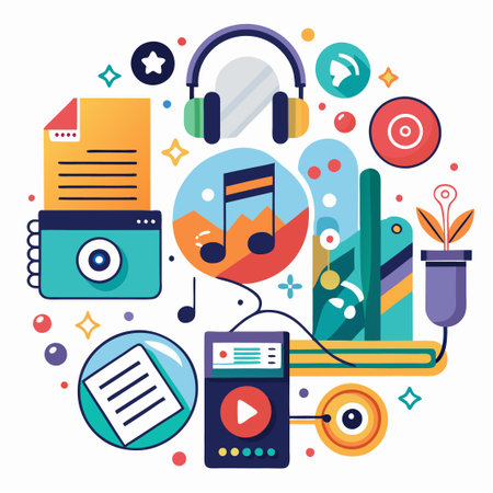 Colorful abstract illustration of music, play, and technology.のイラスト素材