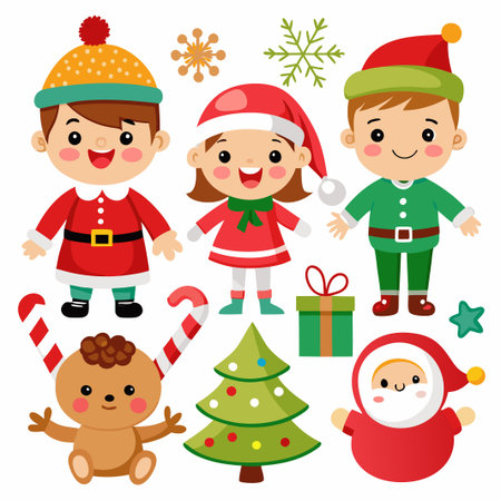 Cute Christmas characters and objects on white background.のイラスト素材