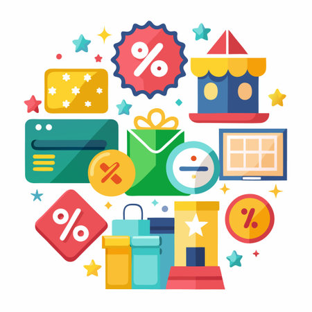 Colorful Shopping and Discount Sale Concept with Flat Design Elements.のイラスト素材